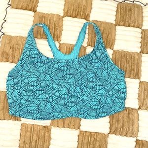 NWOT Leading Lady Blue Leaf Patterned Cotton Sports Bra Bralette 42 B/C/D